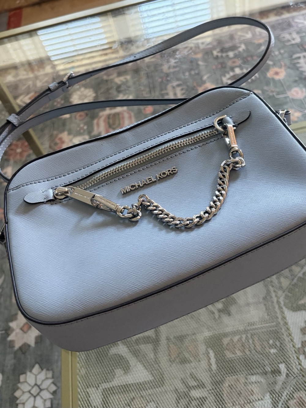 Blue Michael Kors Jet Set Large Saffiano Leather Crossbody Bag